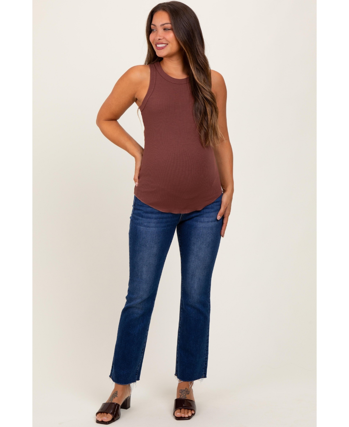 Pinkblush Maternity Navy Blue Cut Hem Kick Flare Jeans