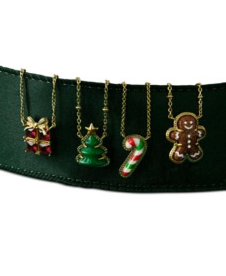 Gold-Tone Mother of Pearl & Enamel Candy Cane 19" Pendant Necklace 