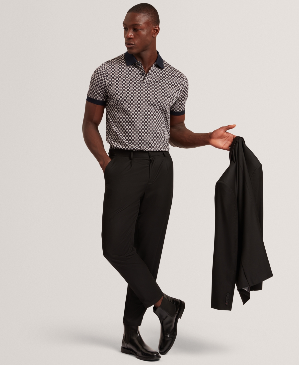 Ted Baker Ernist Short Sleeve Geo Jacquard Cotton Polo In Blue