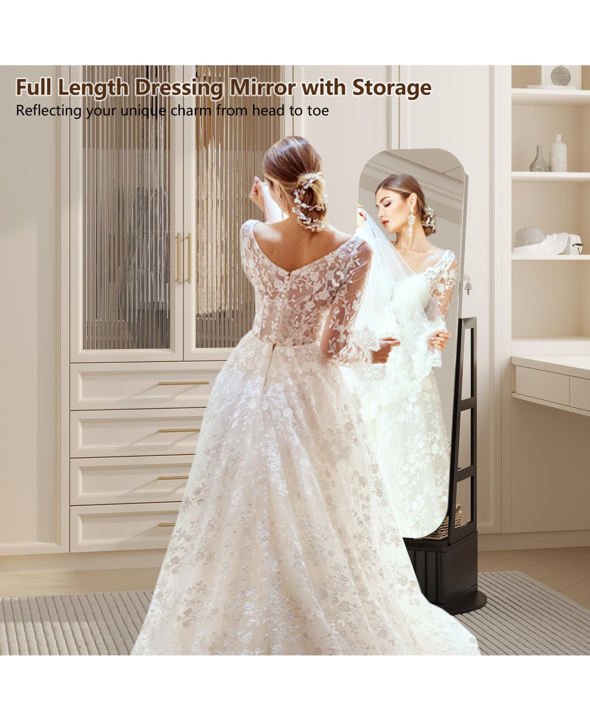 Vlsrka Full-length mirror with wooden frame for floor standing or wall mounting