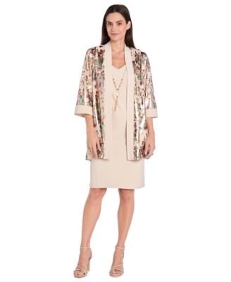 R & M Richards - Women's 2-Piece Foil Printed Fingertip Jacket Dress with Solid Tank and Detachable Necklace