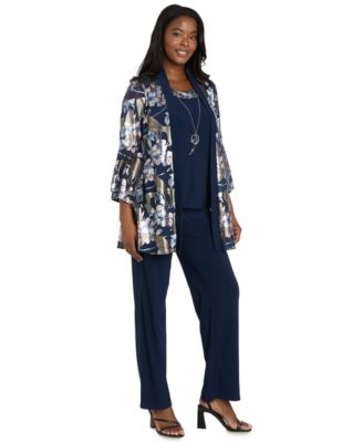 Women's Foil Printed Jacket Pantsuit with Tank and Pull-On Pants