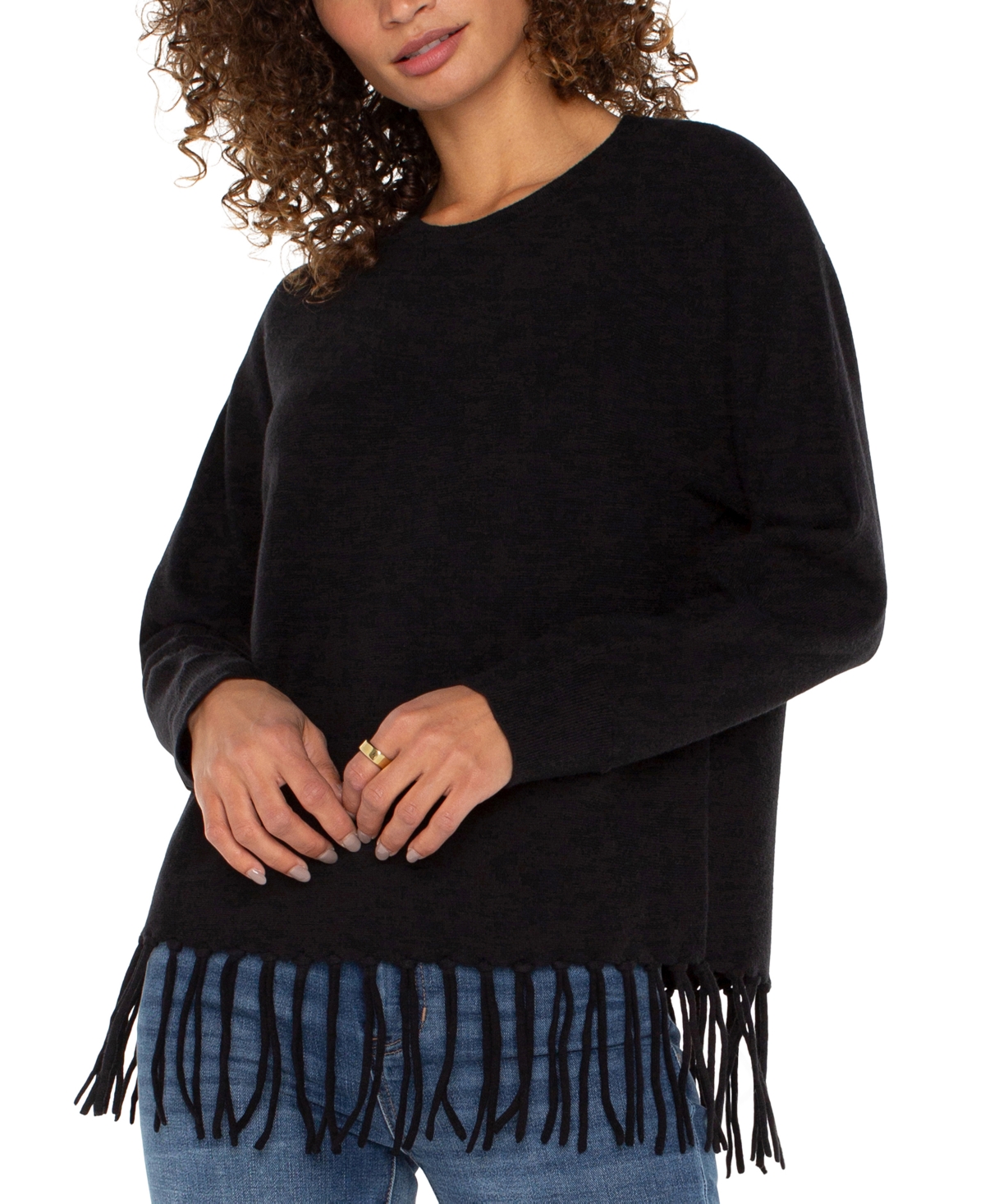 Liverpool Los Angeles Petite Long Dolman Sleeve Seamless Sweater In Black