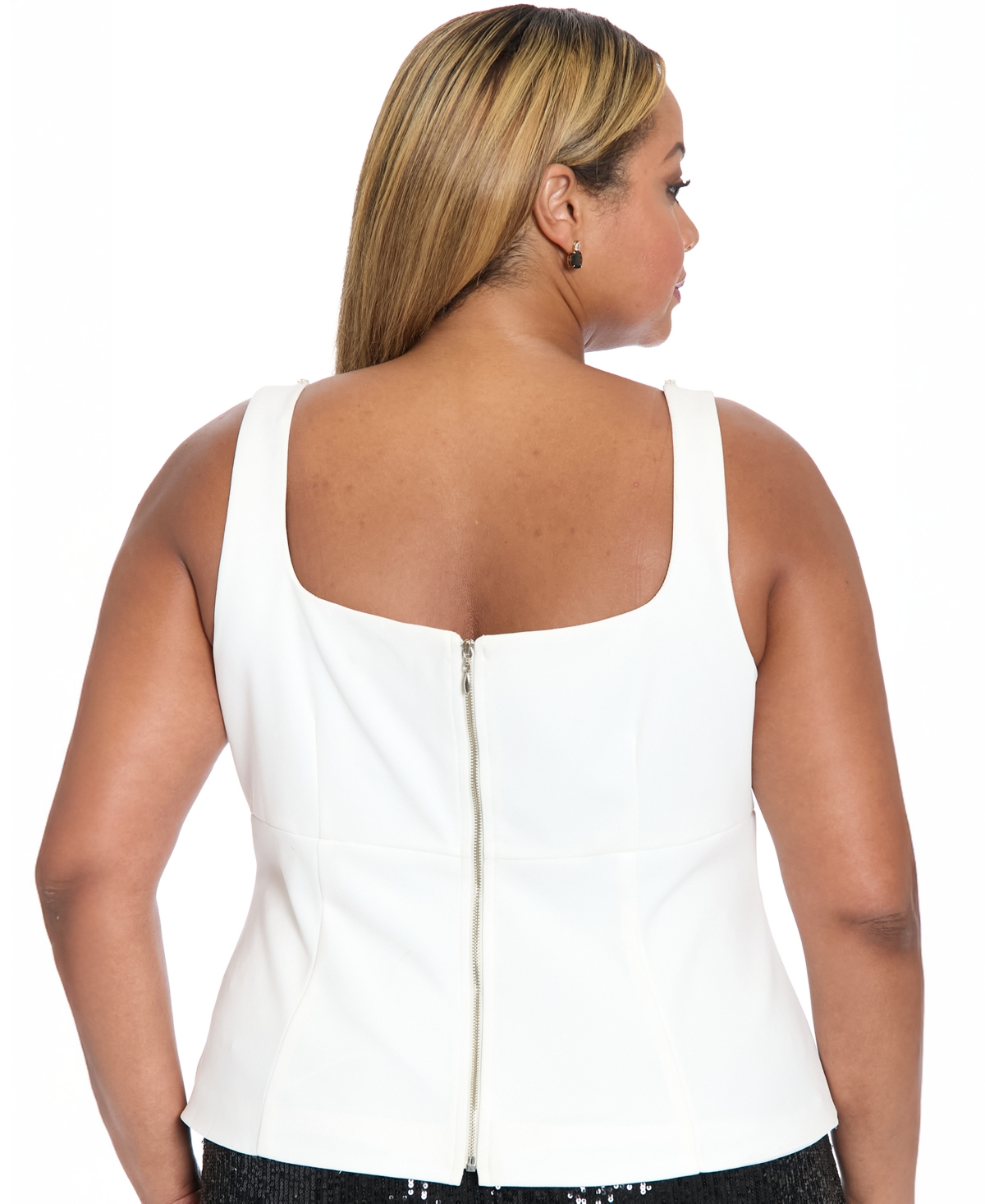 Muse Plus Size Embellished Sweetheart Neck Top In White
