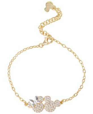 Disney - Cubic Zirconia Minnie & Mickey Bracelet in 18k Yellow Gold Over Sterling Silver