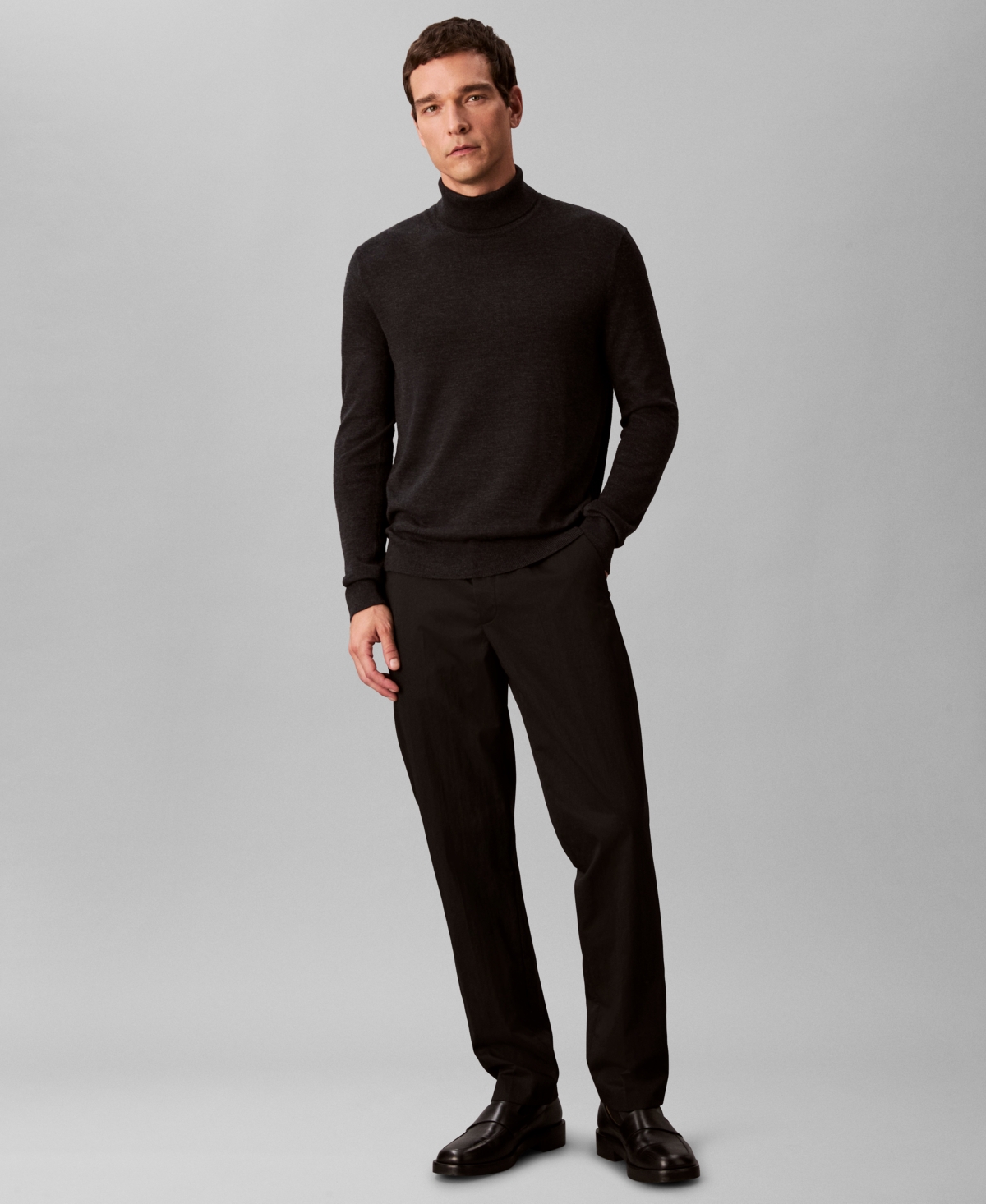 Calvin Klein Men's Merino Wool Blend Turtleneck Sweater In Black