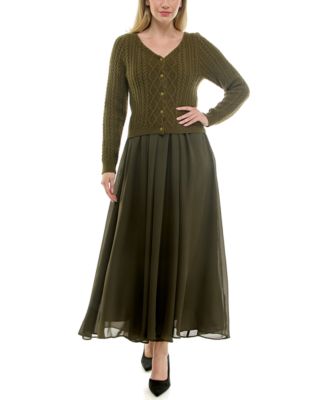 midi dress and cardigan set Heather Grey Sweater Dress - Cardigan & Dress Set - Midi Dress