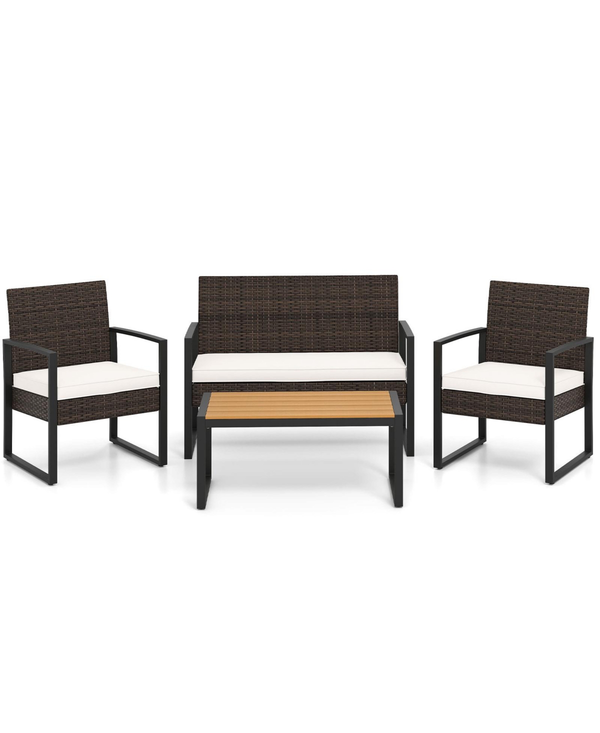4 Piece Patio Furniture Set Outdoor Rattan Conversation Set