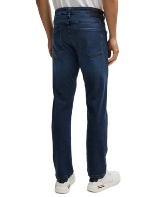 Men's Blue Knitted Stretch Denim Slim-Fit Jeans