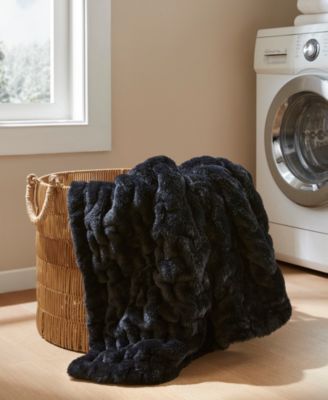 Ruched Reversible Faux-Fur Throw, 50" x 60"