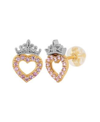 Cubic Zirconia Heart Stud Earrings in 10k Yellow Gold