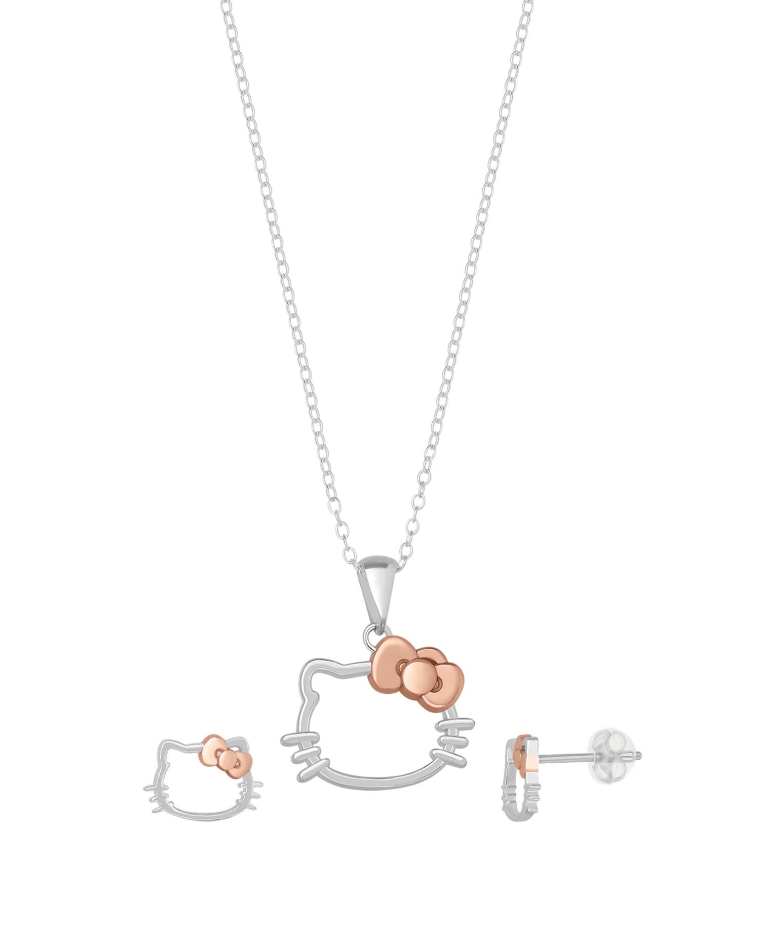 2-Pc. Two-Tone Hello Kitty Necklace and Earrings Set in Sterling Silver