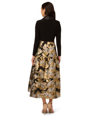 Petite Combo Floral Long-Sleeve Jacquard Dress