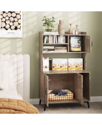 Large Cat Litter Box Enclosure w/ Display Storage Shelves Hidden Cat Furniture