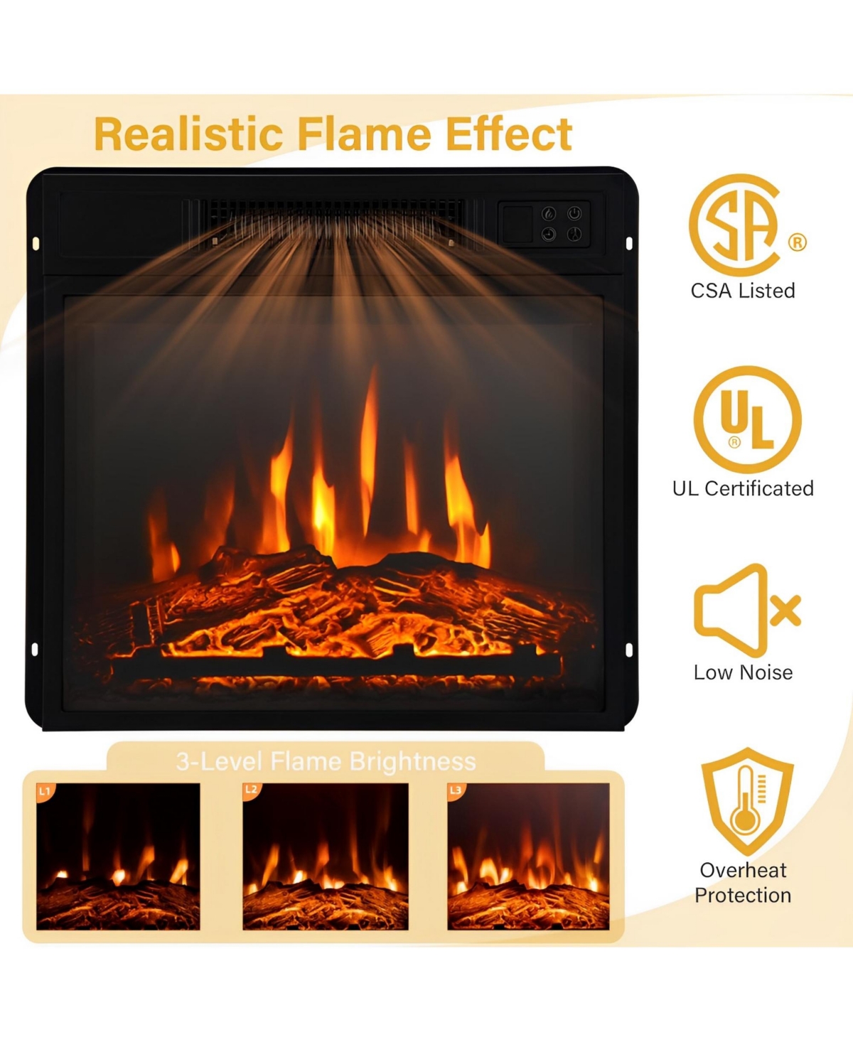 18 Inch 1400W Electric Tv Stand Fireplace with Shelf