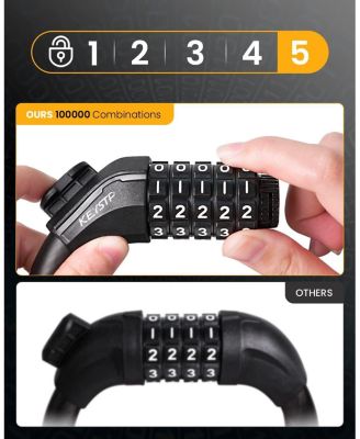 Bike Lock Cable with Combination, Heavy-Duty 5-Digit Resettable Bicycle Lock Anti-Theft, w/ Mounting Bracket for Bicycle and Scooters