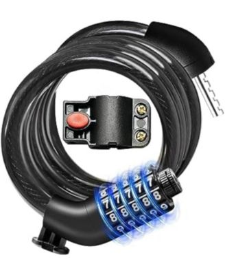 Combination Bike Lock Cable, 5-Digit Resettable High Security Anti-Theft Lock with Mounting Bracket for Bikes and Scooters - 12mm, Onyx