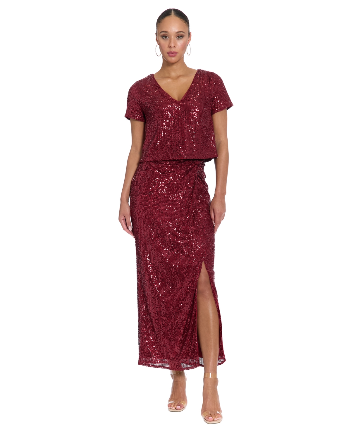 Muse Women's Textured V-neck Top In Red