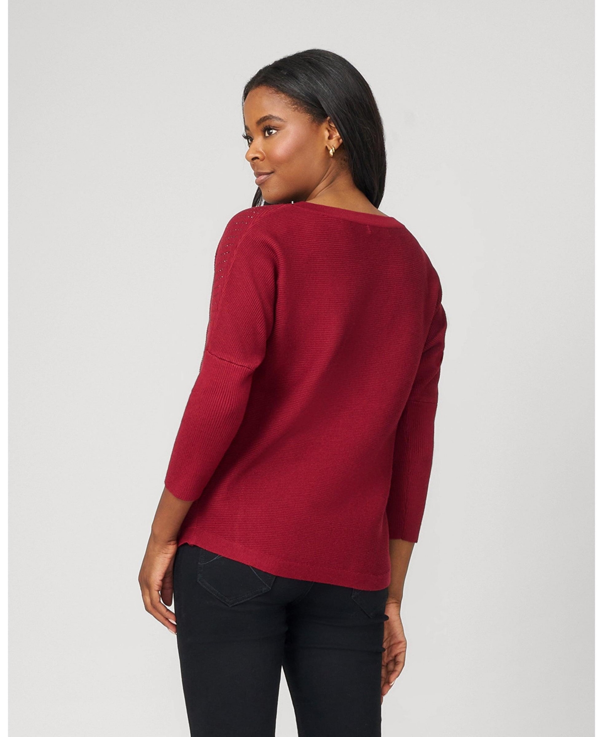 Cable & Gauge Women's Ribbed Dolman Sweater with Hotfix Detail