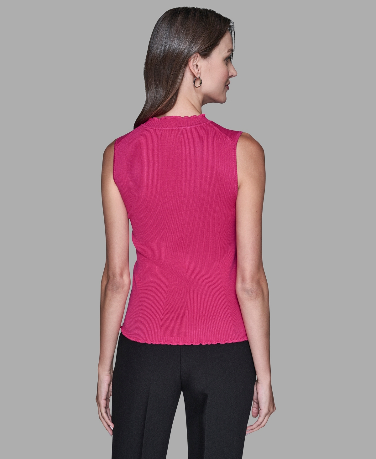 Karl Lagerfeld Women's Ruffled Rib-knit Sleeveless Top In Pink
