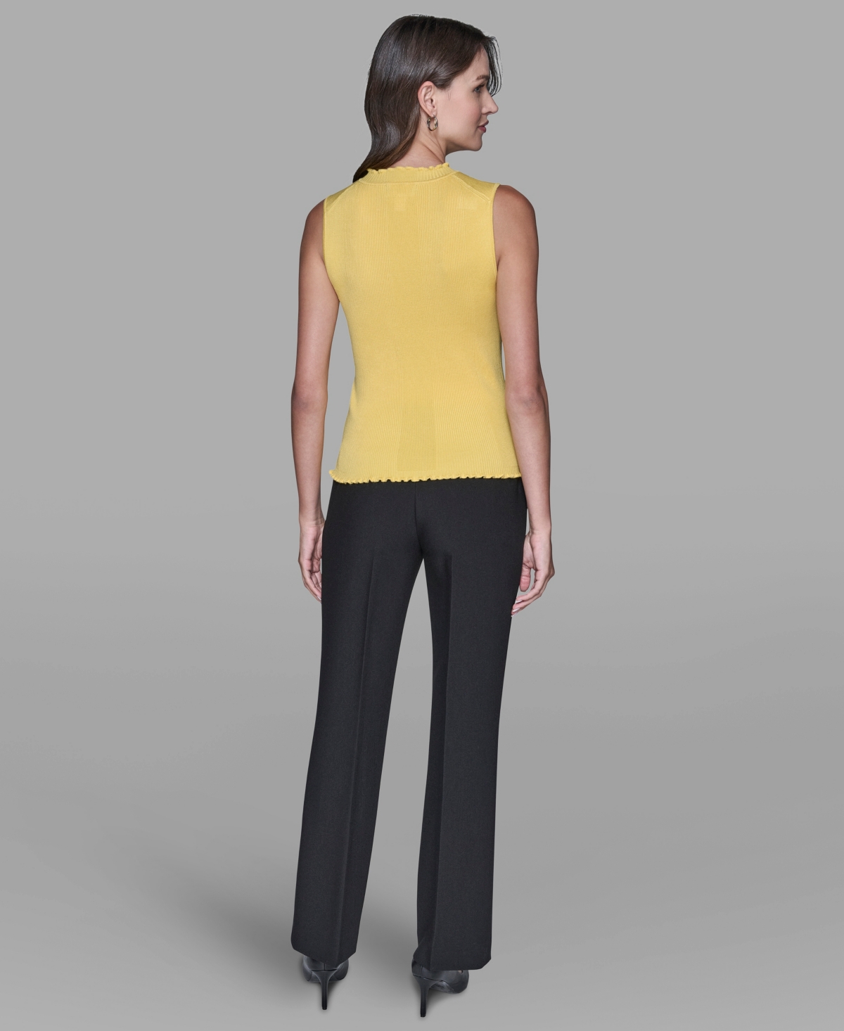 Karl Lagerfeld Women's Ruffled Rib-knit Sleeveless Top In Yellow