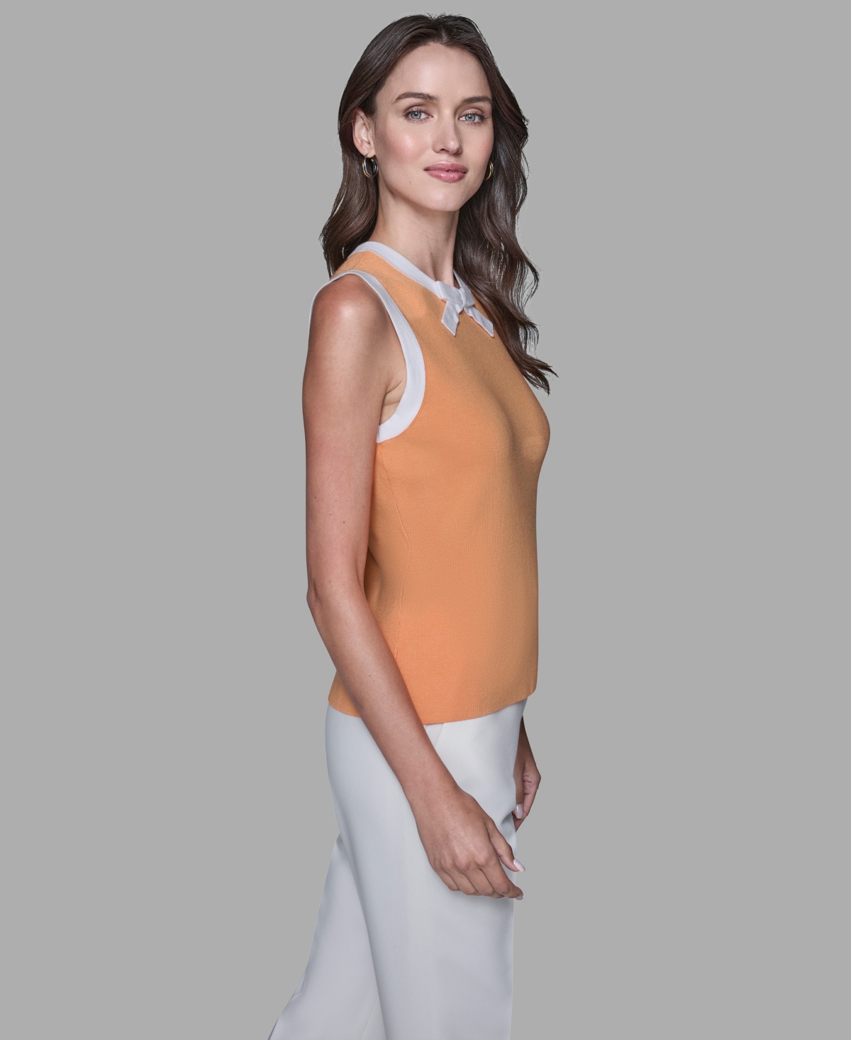 Karl Lagerfeld Women's Bow-tie Sleeveless Sweater In Orange