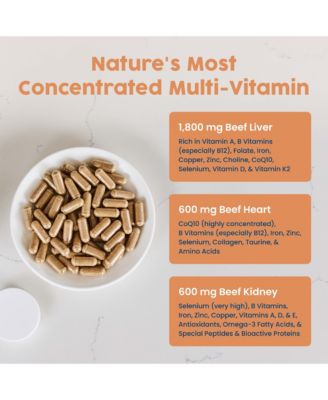 Grass Fed Beef Organ Complex - Liver, Heart, Kidney Supplement for Energy & Immune Support - New Zealand Sourced, 30 Servings