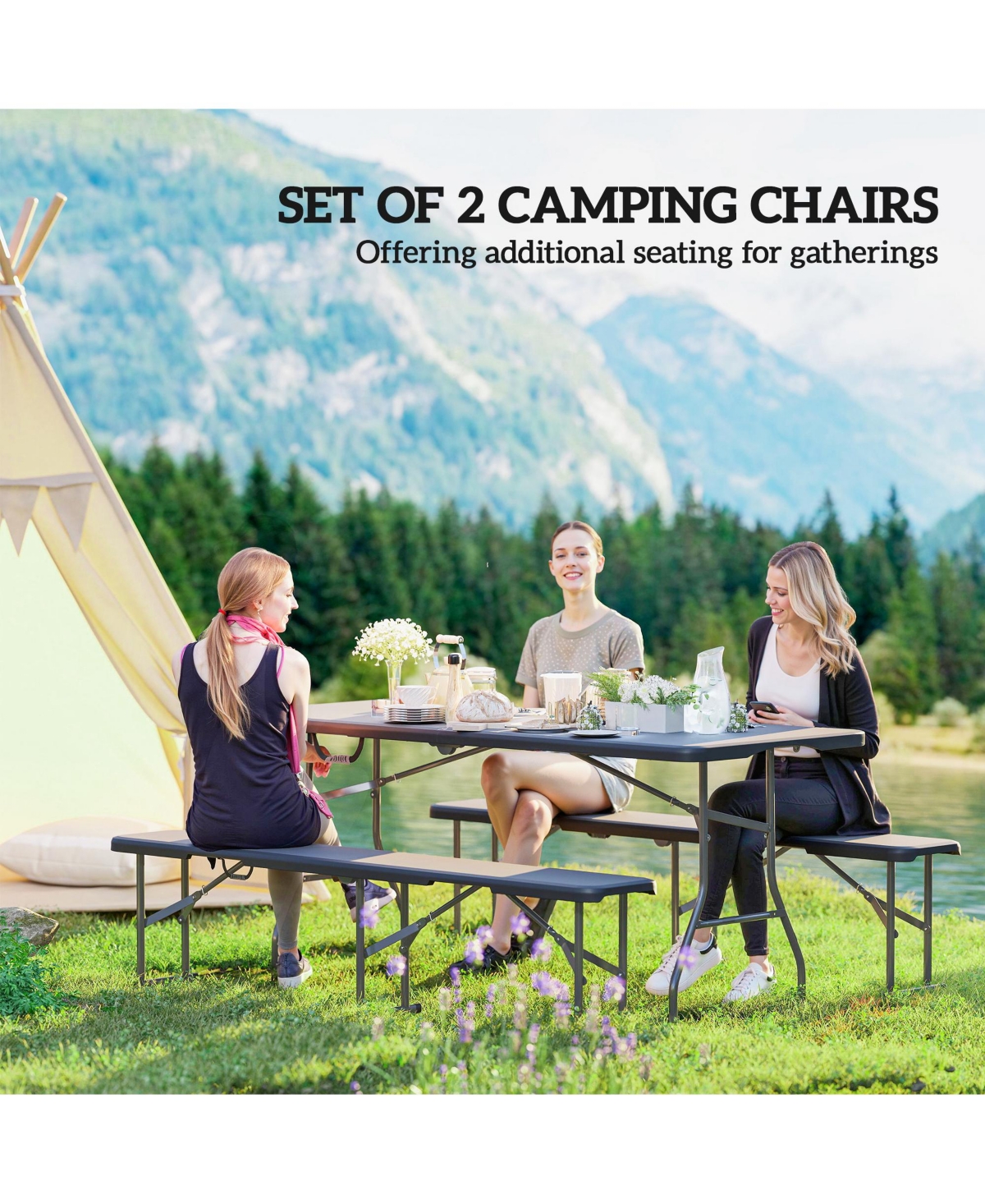 Outsunny 2 Pack 6 ft. Plastic Folding Benches,