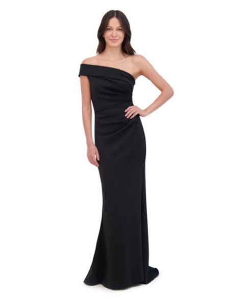 Женское платье Eliza J Asymmetric-Neck Side-Pleat Scuba Gown, цвет: Чёрный