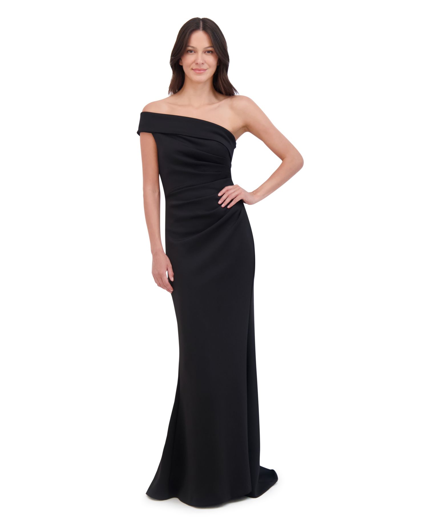 Women's Asymmetric-Neck Side-Pleat Scuba Gown