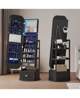 Standing Jewelry Cabinet with Full-Length Mirror & Storage