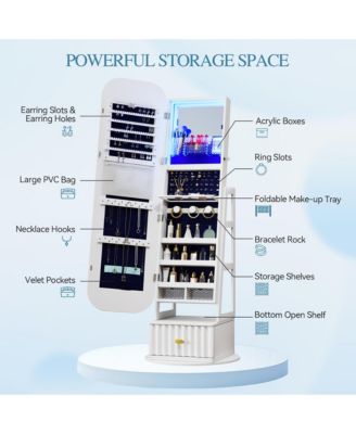 Standing Jewelry Cabinet with Full-Length Mirror & Storage