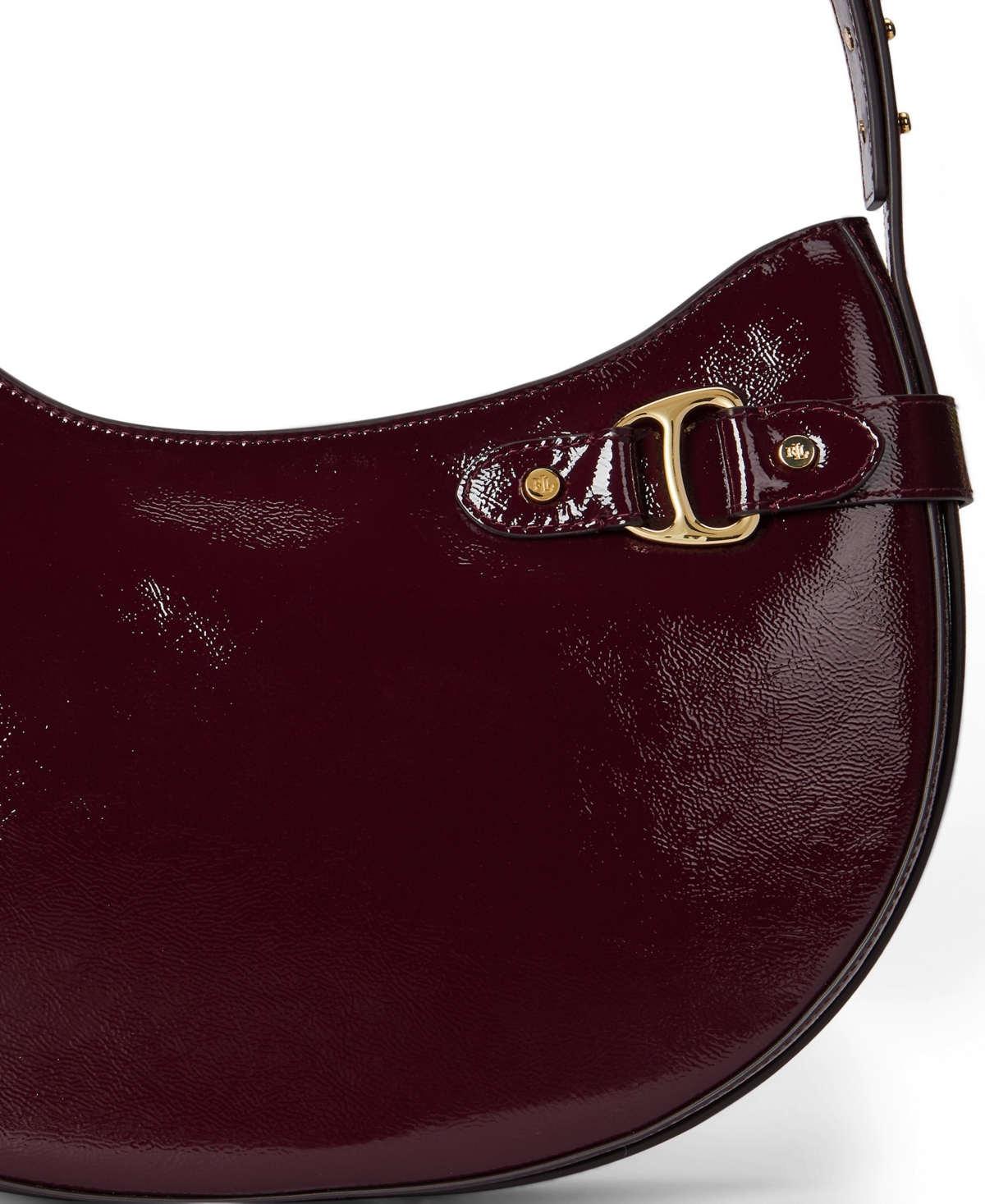 Ralph Lauren Crinkle Patent Leather Tasha Shoulder Bag In Burgundy