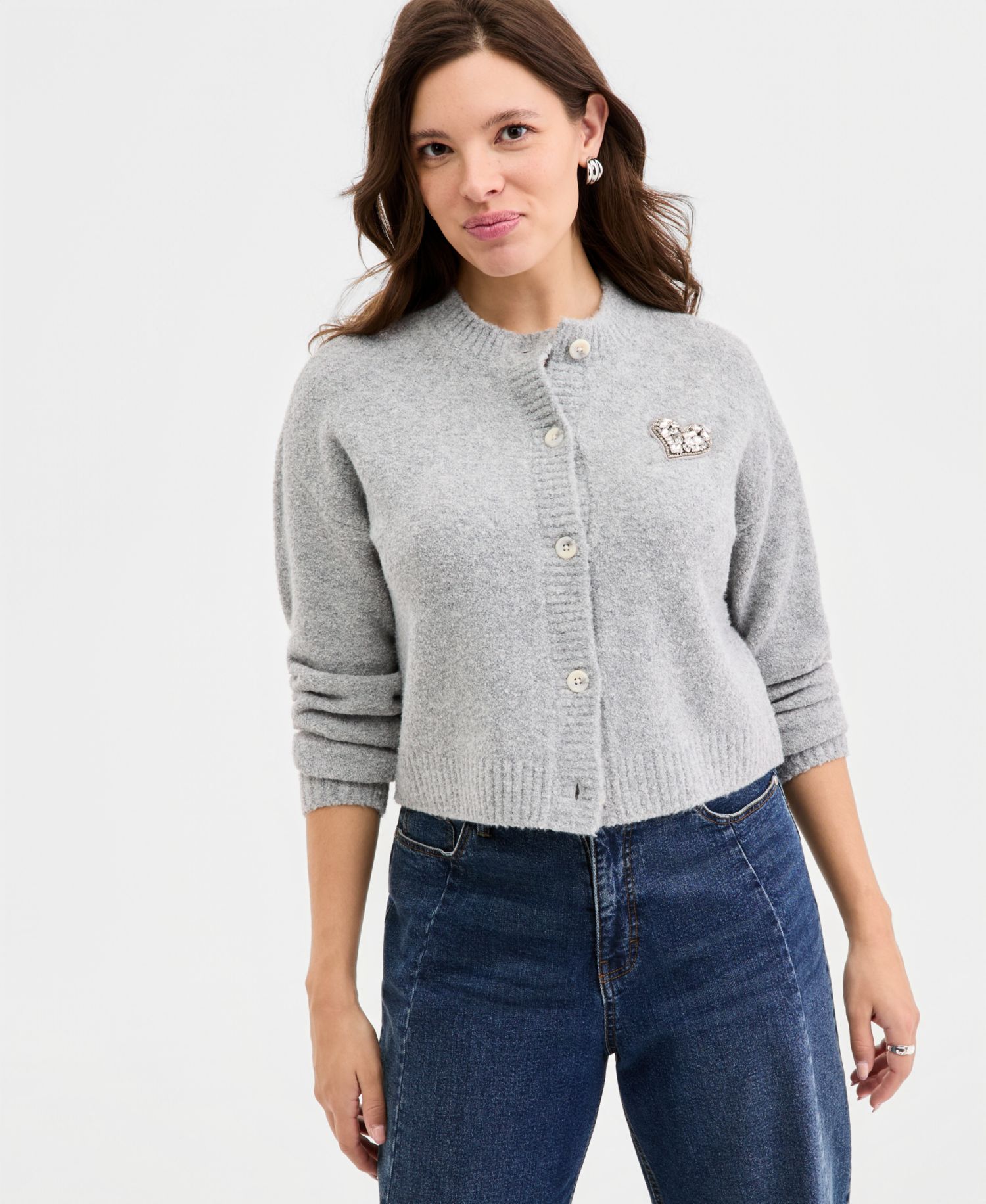 Women's Embellished Heart Cardigan Sweater