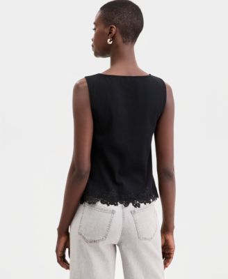 Women's Knit Sleeveless Boat-Neck Lace Top