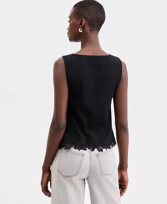 Women's Knit Sleeveless Boat-Neck Lace Top - thumbnail 9