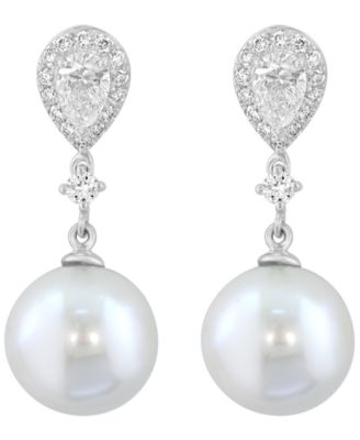 Freshwater Pearl (11.5mm) and Lab Grown Diamond Earring (3/8 ct. t.w.) in Sterling Silver