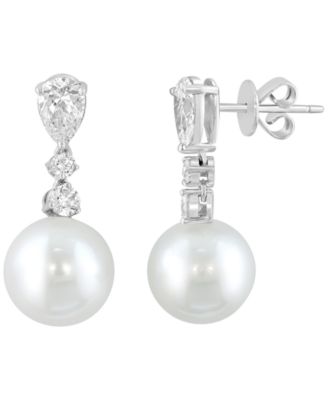 Freshwater Pearl (10mm) and Lab Grown Diamond Earrings (1-1/3 ct. t.w.) in 14k White Gold