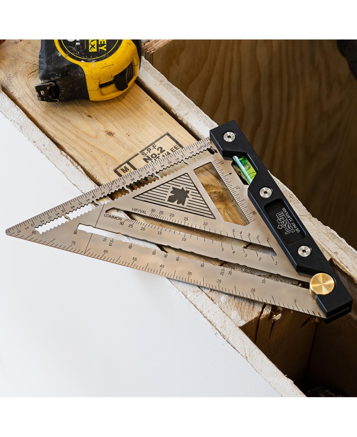 Jessem 07430 Quick Angle Square Stainless Steel Speed Square with Built In Level - Imperial