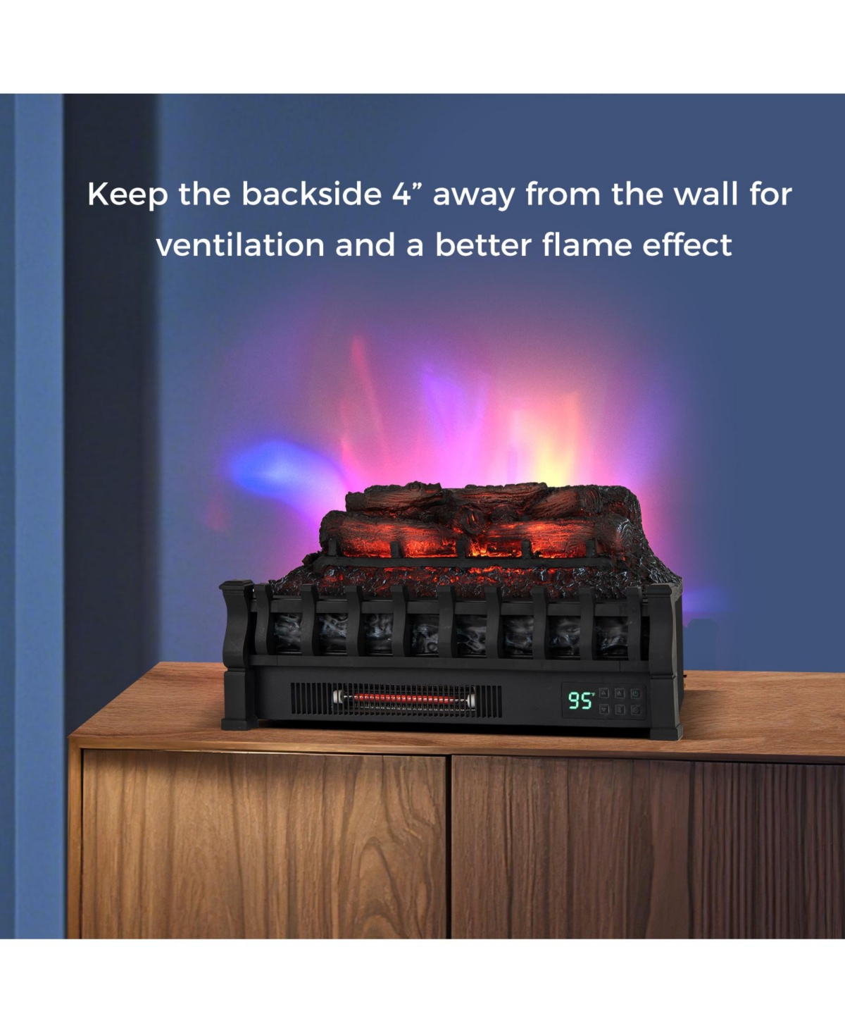 Sugift 23 Inch Infrared Quartz Electric Fireplace Pinewood Log Heater with Adjustable Flame