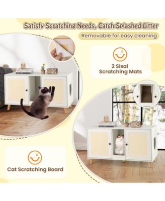 43'' Cat Litter Box Enclosure for 2 Cats w/ Double Rooms 2 Sisal Scratching Mats