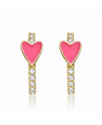 Kids 14K Gold Plated with Cubic Zirconia & Colored Enamel Slim Hoop Earrings