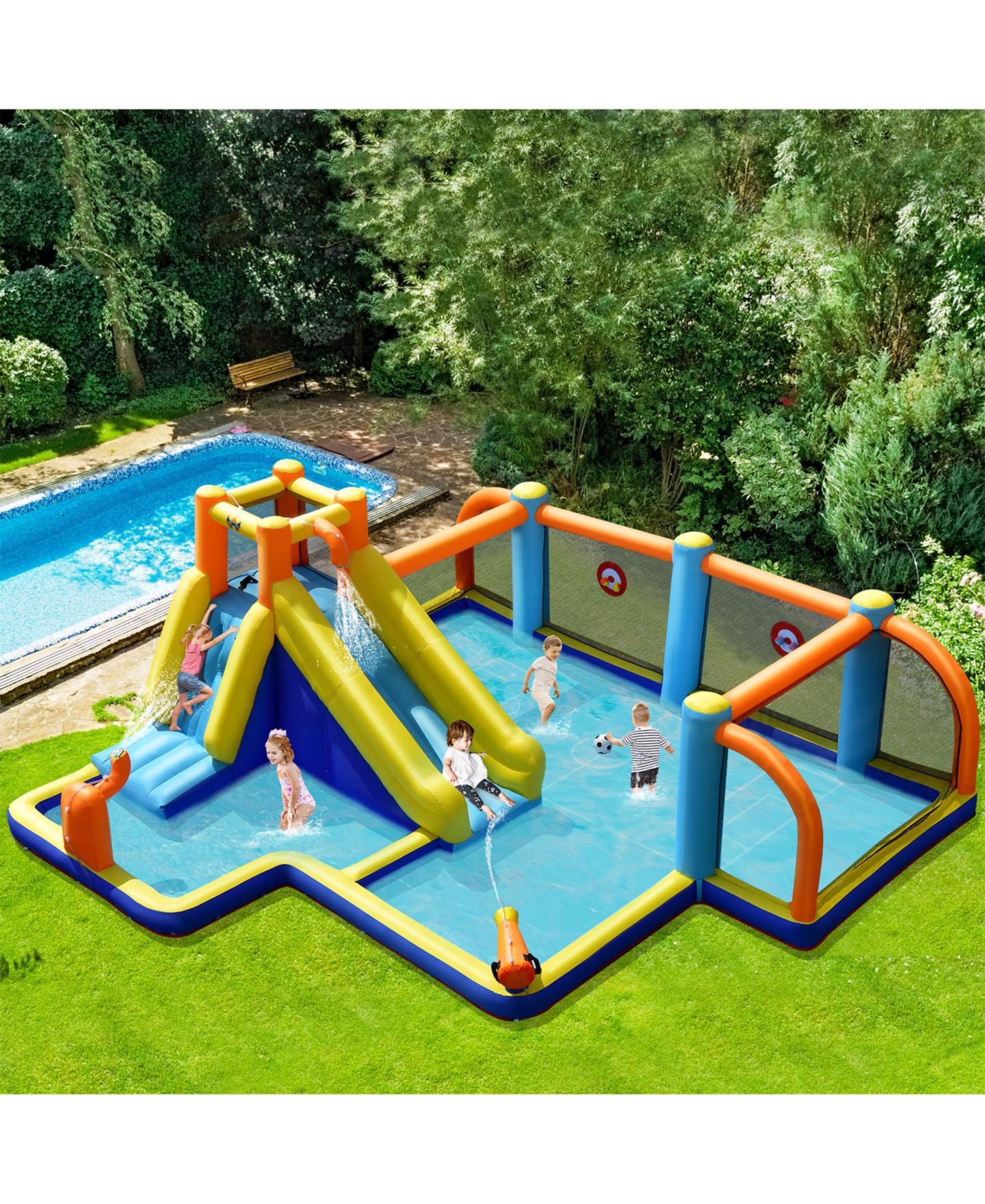 Детская игрушка SUGIFT Giant Soccer-Themed Inflatable Water Slide With 735W Blower, цвет: Синий — фото 2
