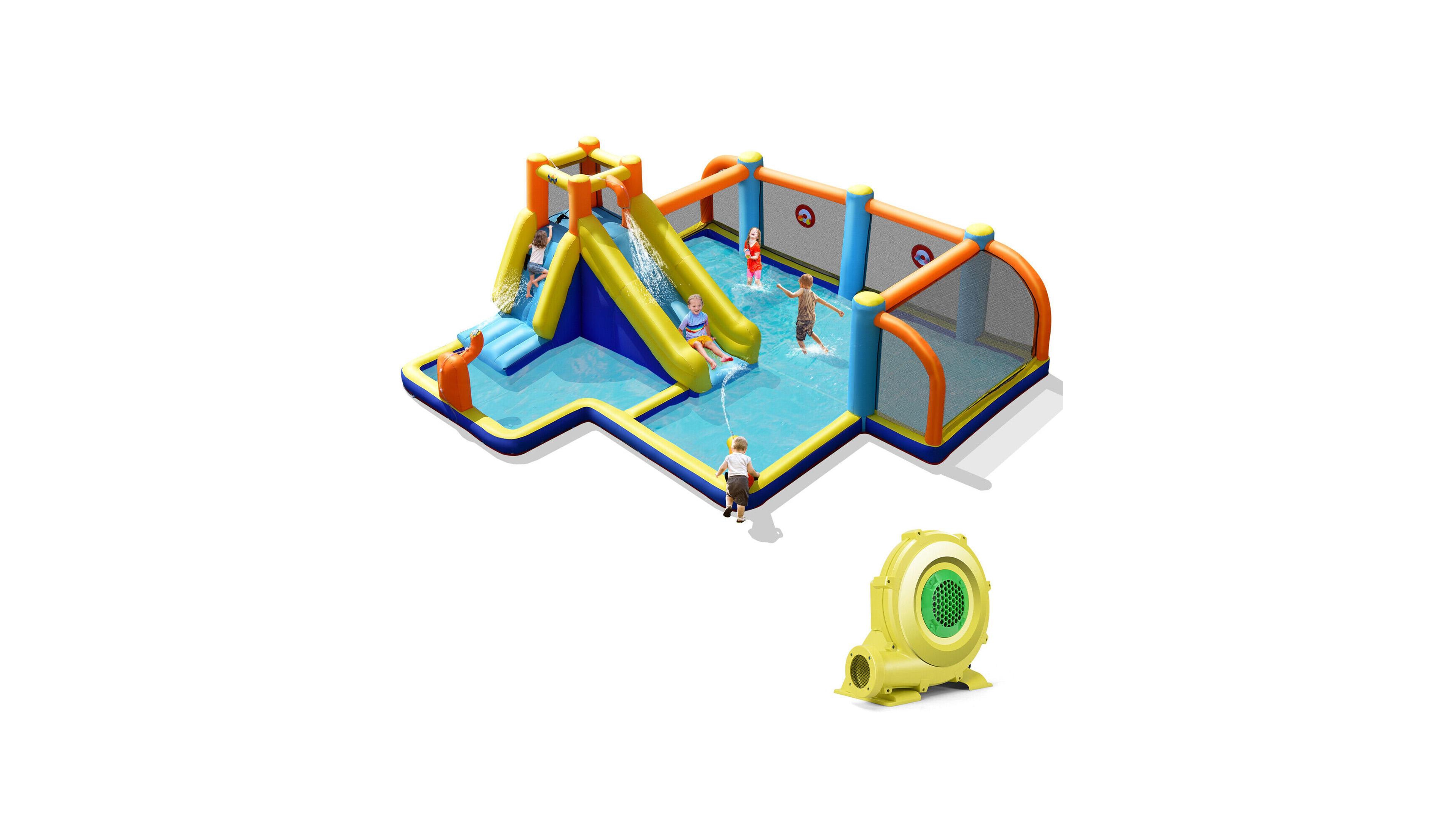 Sugift Giant Soccer-Themed Inflatable Water Slide With 735W Blower, Holds 5 Children, Ages 3-12