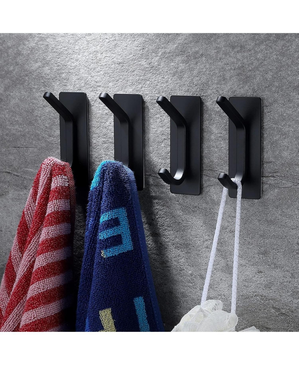 Towel Hook/Adhesive Hooks - Black Wall Hooks Stick for Bathroom and Kitchen Heavy Duty Hooks 4-Pack, Stainless Steel
