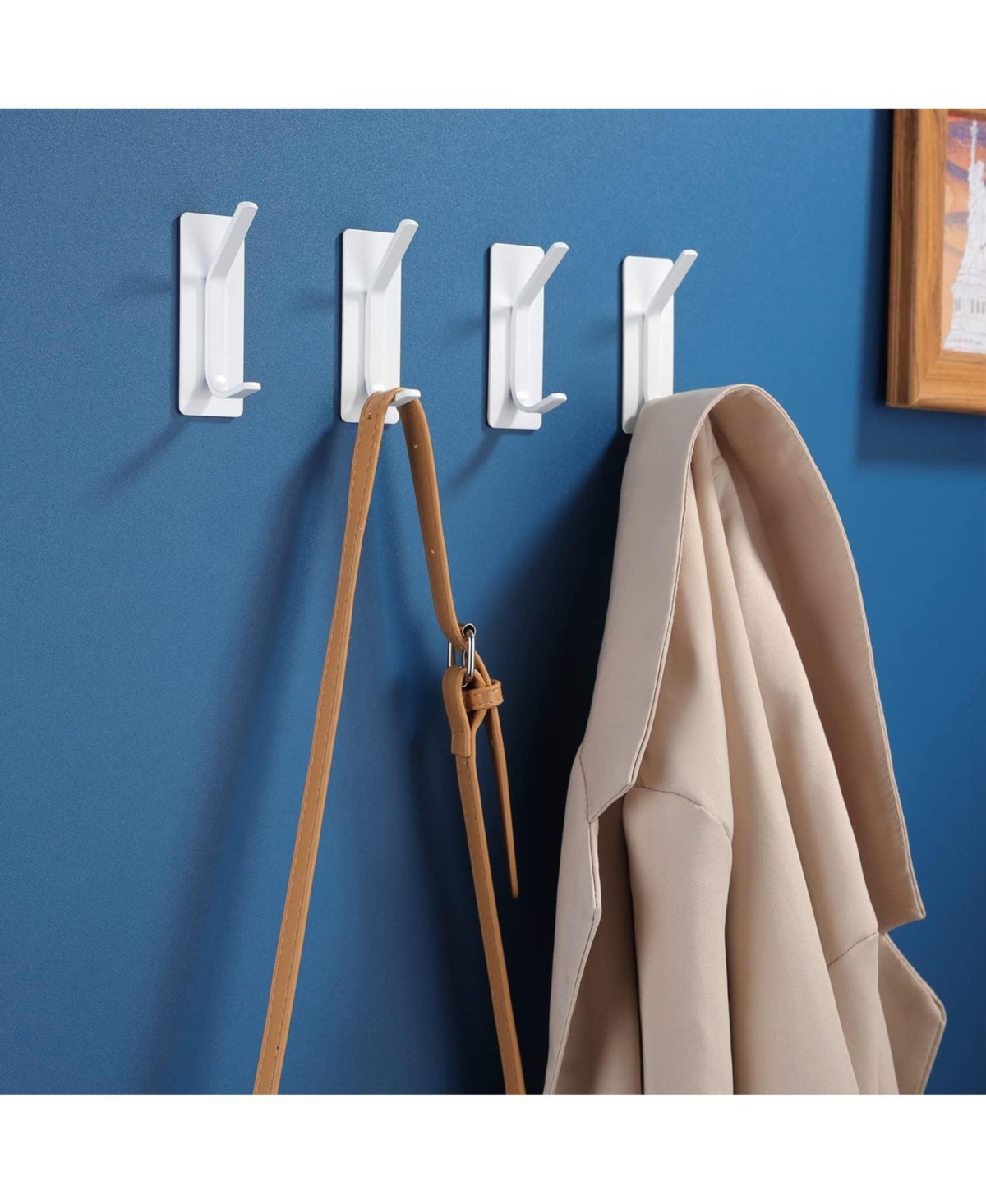 Towel Hooks/Adhesive Hooks - Heavy Duty Wall Hooks Stainless Steel Robe/Coat Towel Hooks for Bathroom and Bedroom, White 4-Packs