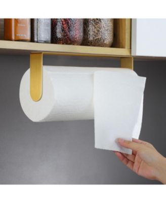 Adhesive Paper Towel Holder Under Cabinet - Single Hand Operable Paper Towel Rack Stick on Counter for Kitchen, SUS-304 Stainless Steel (Brushed Gold)