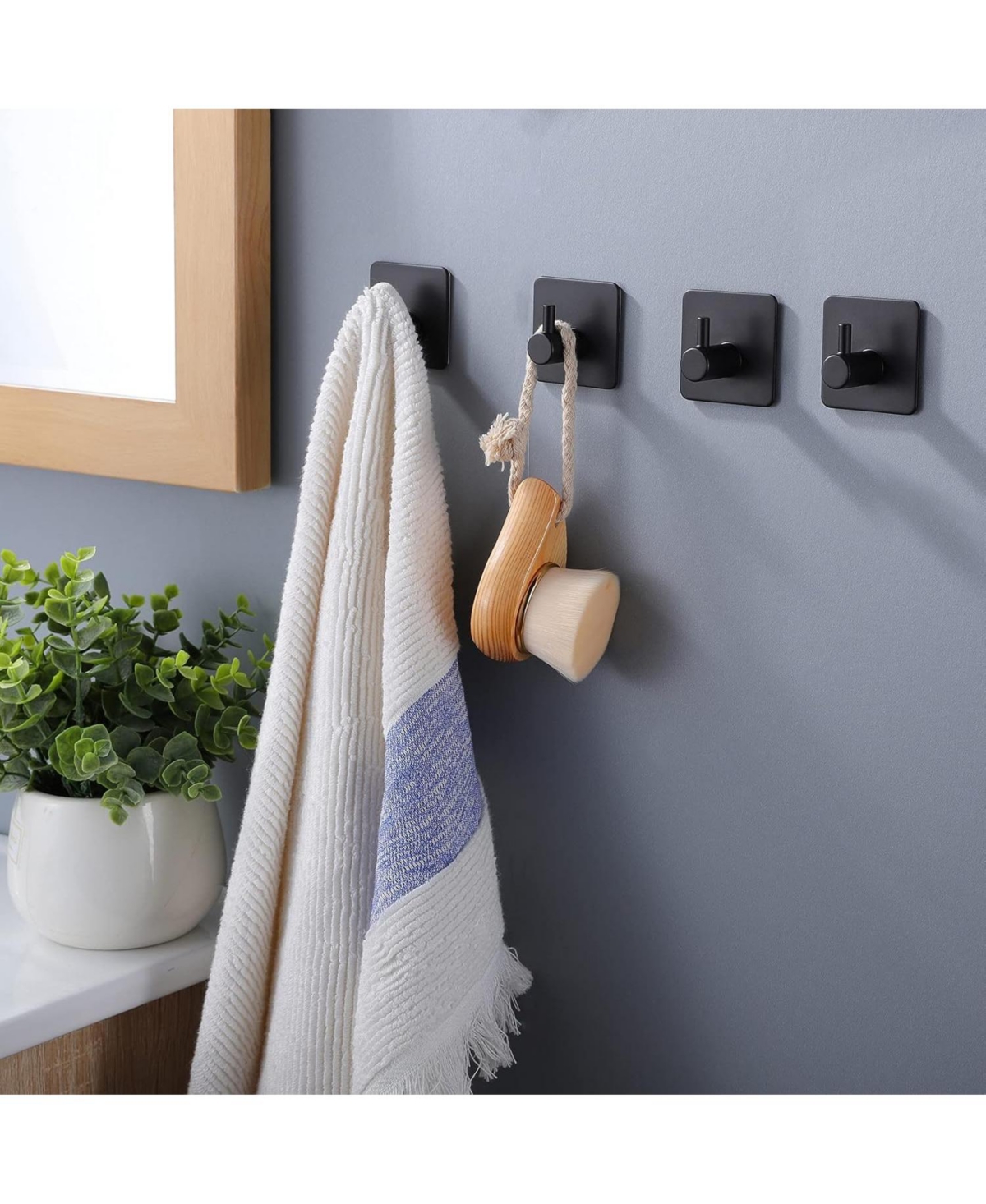Adhesive Hooks/Towel Hook - Wall Hooks Stick on Heavy Duty for Hanging Towels/Coat/Hat/Bag in Bathroom, Bedroom, Sus-304 S.s. Matte Black 4 Packs