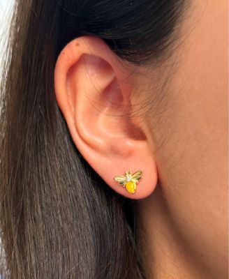  Bee Stud Earrings With Lab-Grown Opal in 14k Gold Plated Sterling Silver