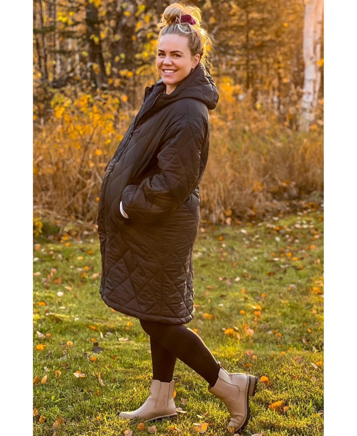 Pinkblush Maternity Olive Quilted Long Puffer Jacket